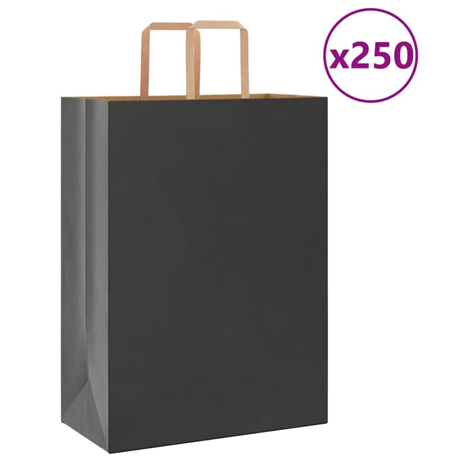 vidaXL Papieren zakken 250 st met hengsels 32x17x44 cm zwart afbeelding 1