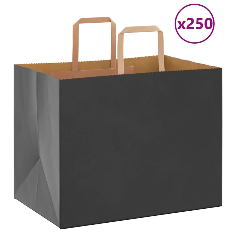 vidaXL Papieren zakken 250 st met hengsels 32x22x24 cm zwart afbeelding 1