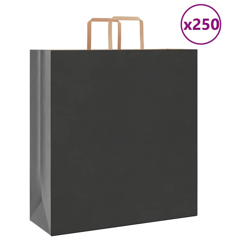 vidaXL Papieren zakken 250 st met hengsels 45x17x48 cm zwart afbeelding 1