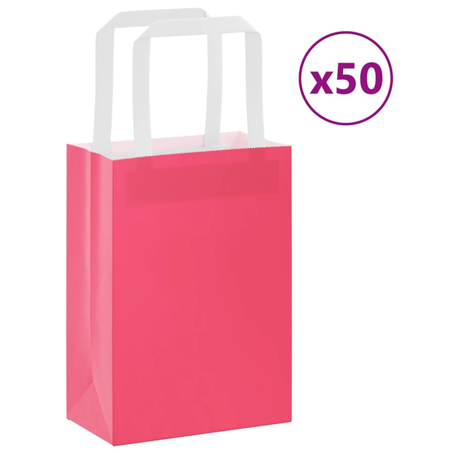 vidaXL Papieren kraftzakken 50 st met hengsels 15x8x21 cm roze afbeelding 1