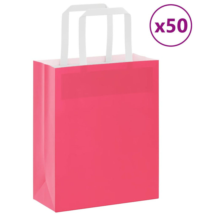 vidaXL Papieren kraftzakken 50 st met hengsels 18x8x22 cm roze afbeelding 1