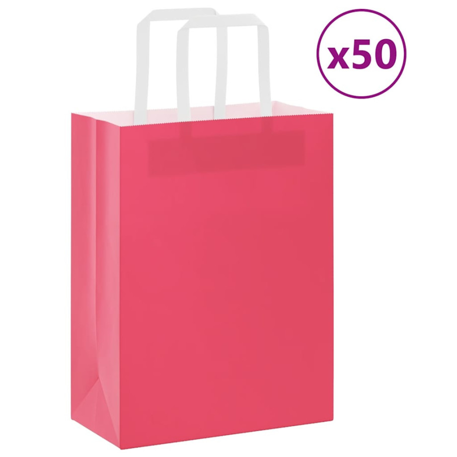 vidaXL Papieren kraftzakken 50 st met hengsels 21x11x28 cm roze afbeelding 1