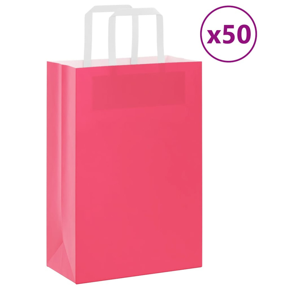 vidaXL Papieren kraftzakken 50 st met hengsels 21x11x31 cm roze afbeelding 1