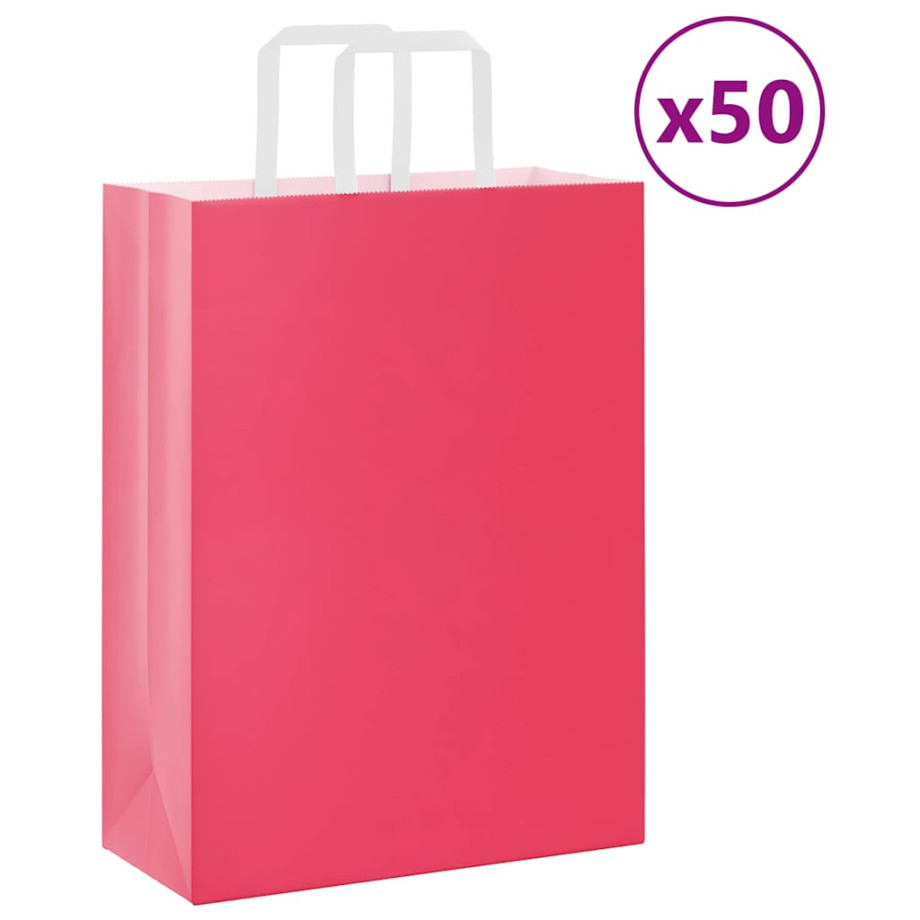 vidaXL Papieren kraftzakken 50 st met hengsels 26x12x35 cm roze afbeelding 1