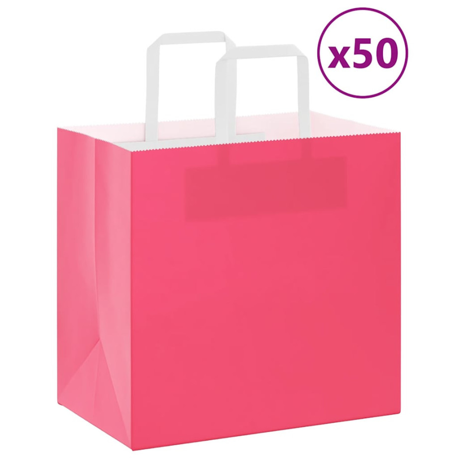 vidaXL Papieren kraftzakken 50 st met hengsels 26x17x25 cm roze afbeelding 1