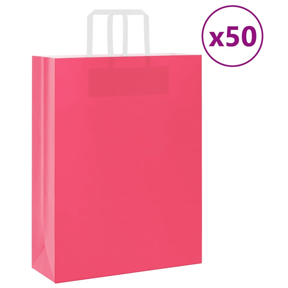 vidaXL Papieren zakken 50 st met hengsels 32x12x42 cm roze afbeelding 1
