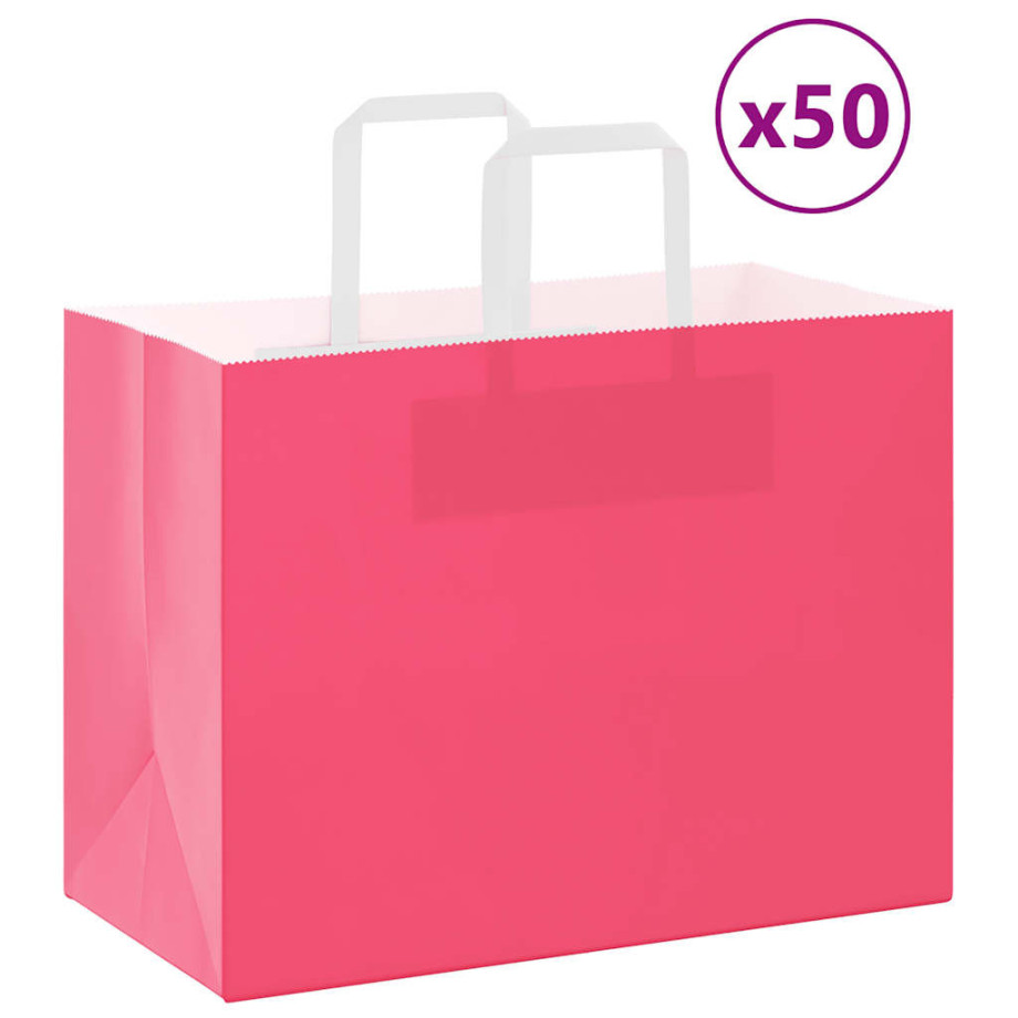 vidaXL Papieren kraftzakken 50 st met hengsels 32x17x25 cm roze afbeelding 1