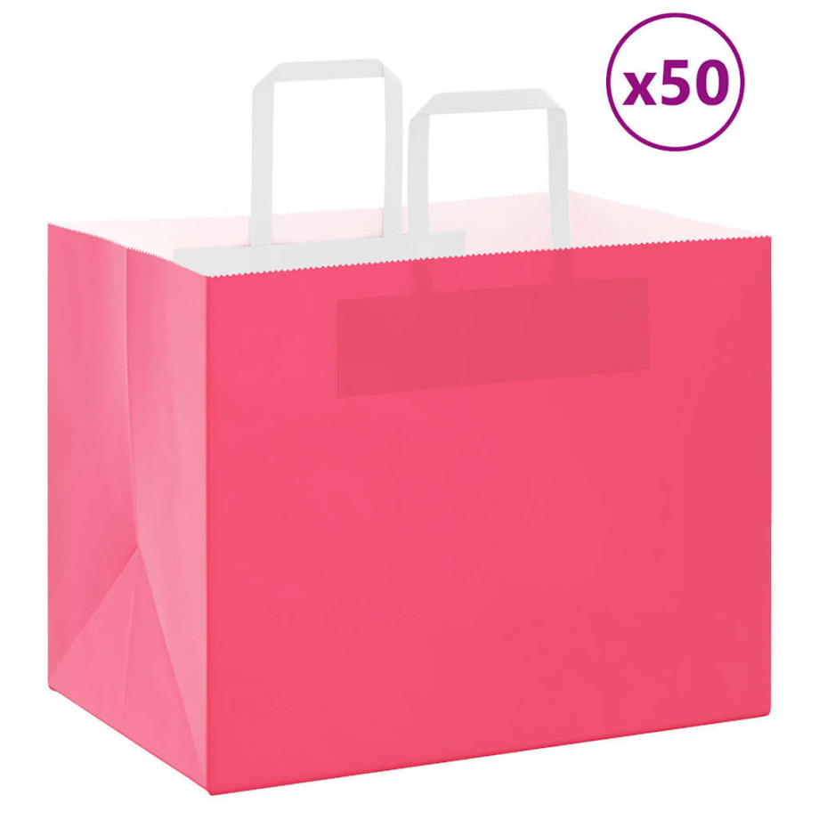 vidaXL Papieren kraftzakken 50 st met hengsels 32x22x24 cm roze afbeelding 1