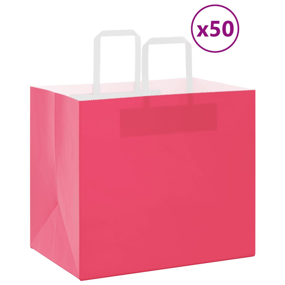 vidaXL Papieren kraftzakken 50 st met hengsels 32x22x28 cm roze afbeelding 1