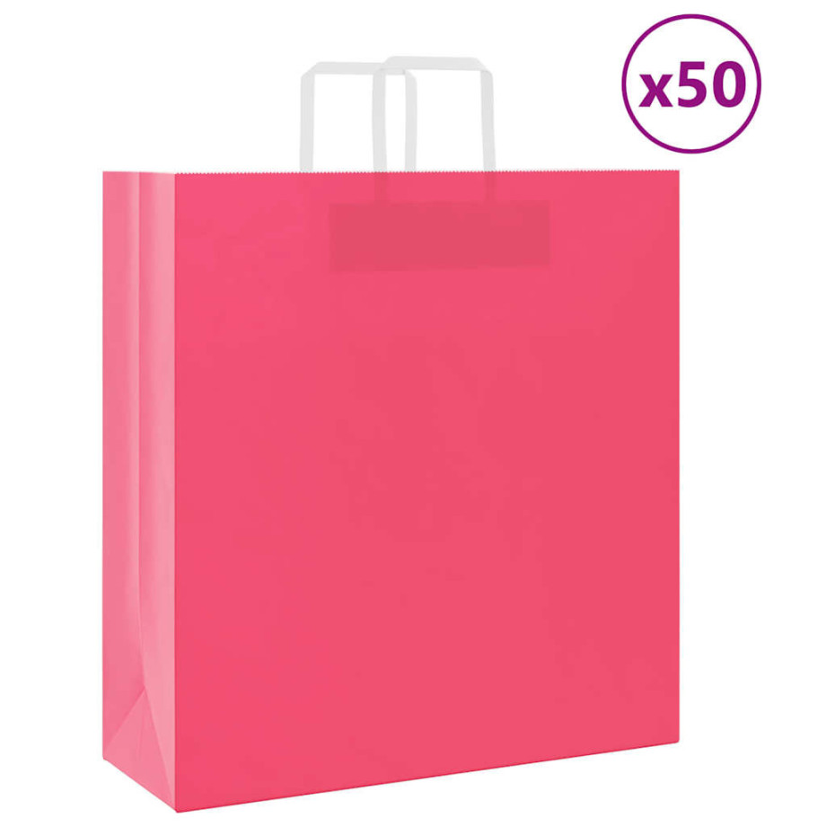 vidaXL Papieren kraftzakken 50 st met hengsels 45x17x48 cm roze afbeelding 1