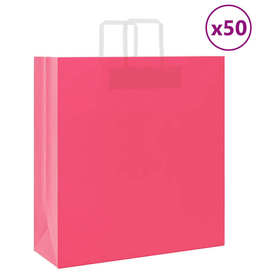vidaXL Papieren zakken 50 st met hengsels 45x17x48 cm roze vidaXL Papieren zakken 50 st met hengsels 45x17x48 cm roze afbeelding 1