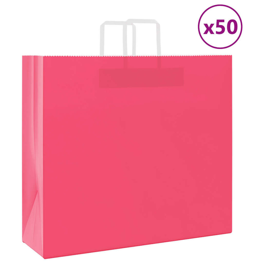 vidaXL Papieren kraftzakken 50 st met hengsels 54x15x49 cm roze afbeelding 1