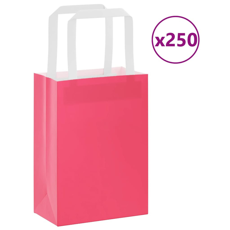 vidaXL Papieren kraftzakken 250 st met hengsels 15x8x21 cm roze afbeelding 1