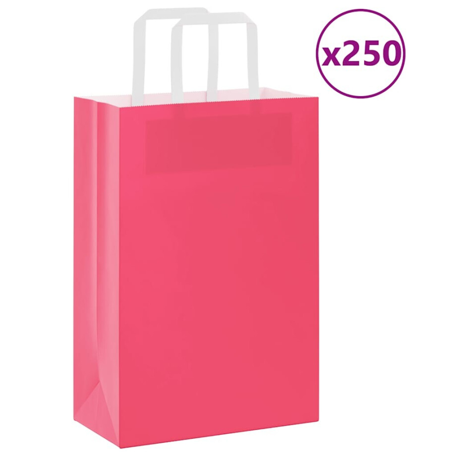 vidaXL Papieren zakken 250 st met hengsels 21x11x31 cm roze vidaXL Papieren zakken 250 st met hengsels 21x11x31 cm roze afbeelding 1