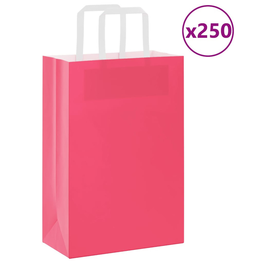 vidaXL Papieren kraftzakken 250 st met hengsels 21x11x31 cm roze afbeelding 1