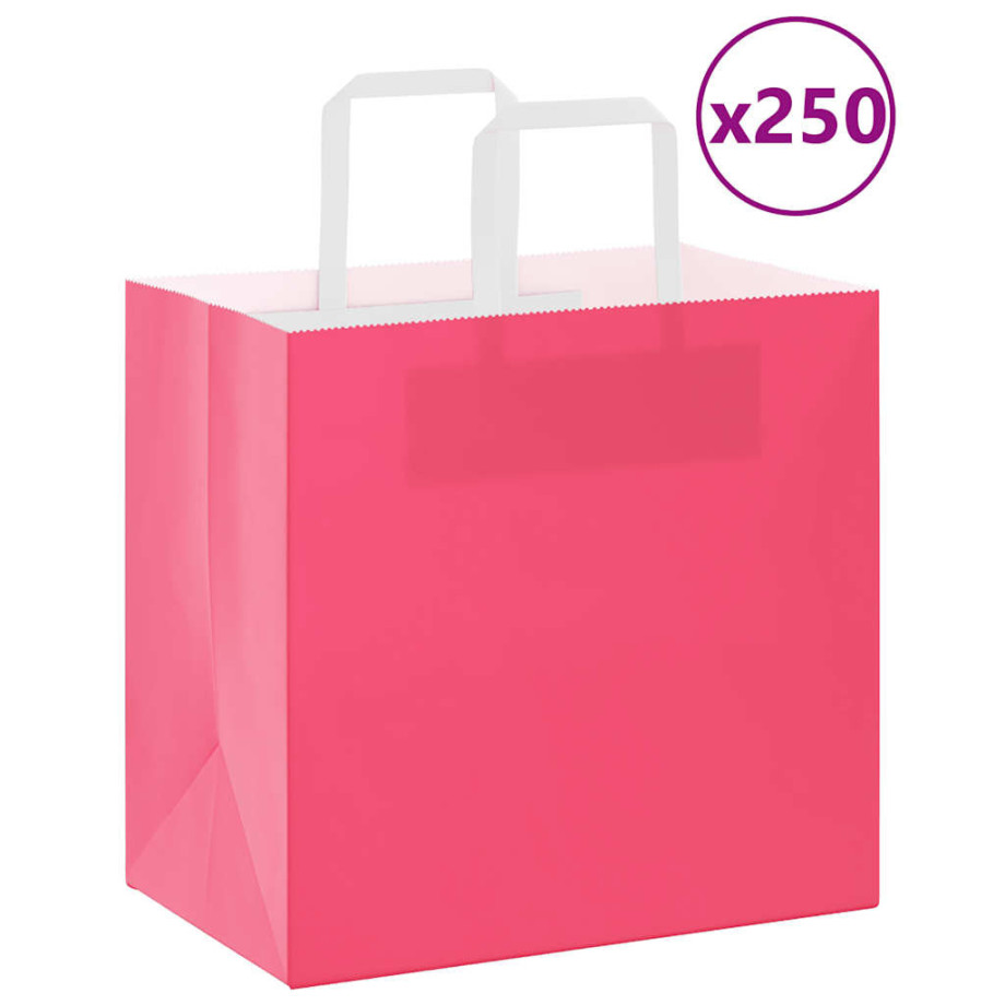 vidaXL Papieren kraftzakken 250 st met hengsels 26x17x25 cm roze afbeelding 1