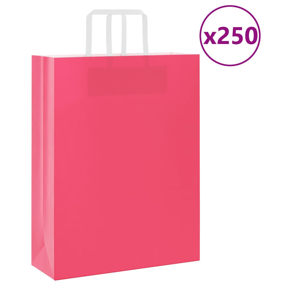 vidaXL Papieren kraftzakken 250 st met hengsels 32x12x42 cm roze afbeelding 1