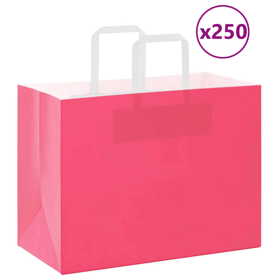vidaXL Papieren zakken 250 st met hengsels 32x17x25 cm roze vidaXL Papieren zakken 250 st met hengsels 32x17x25 cm roze afbeelding 1