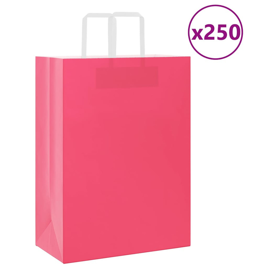 vidaXL Papieren kraftzakken 250 st met hengsels 32x17x44 cm roze afbeelding 1