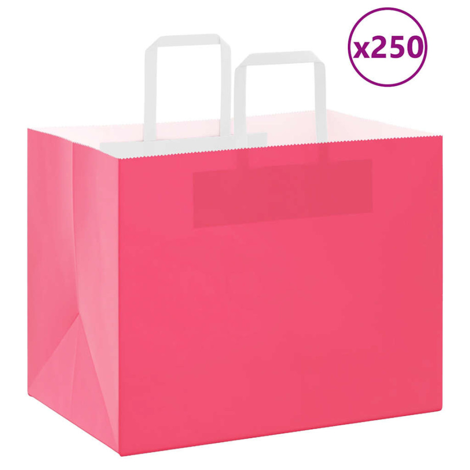 vidaXL Papieren kraftzakken 250 st met hengsels 32x22x24 cm roze afbeelding 1