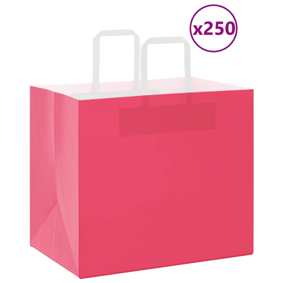 vidaXL Papieren kraftzakken 250 st met hengsels 32x22x28 cm roze afbeelding 1