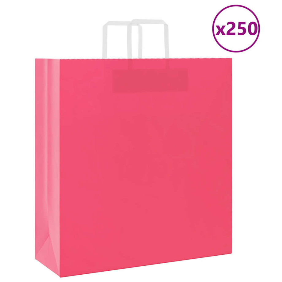 vidaXL Papieren kraftzakken 250 st met hengsels 45x17x48 cm roze afbeelding 1