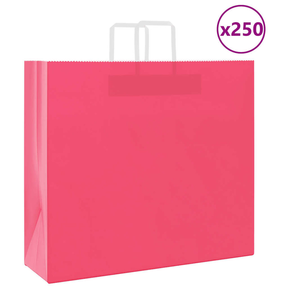 vidaXL Papieren kraftzakken 250 st met hengsels 54x15x49 cm roze afbeelding 1