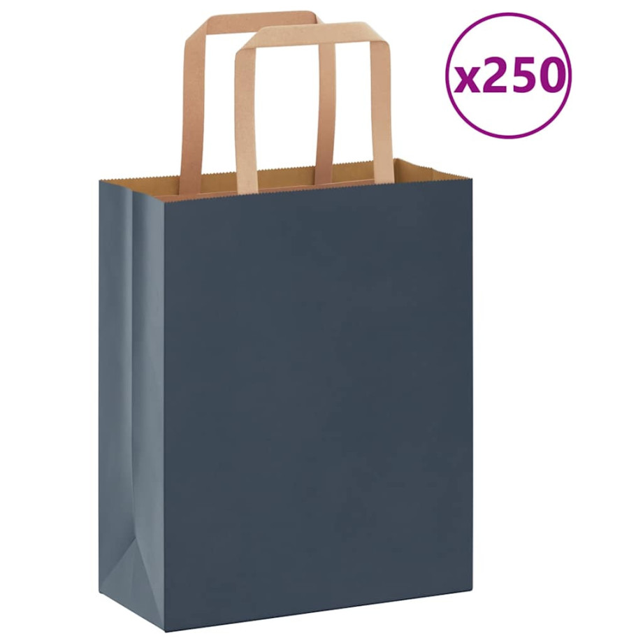 vidaXL Papieren kraftzakken 250 st met hengsels 18x8x22 cm blauw afbeelding 1