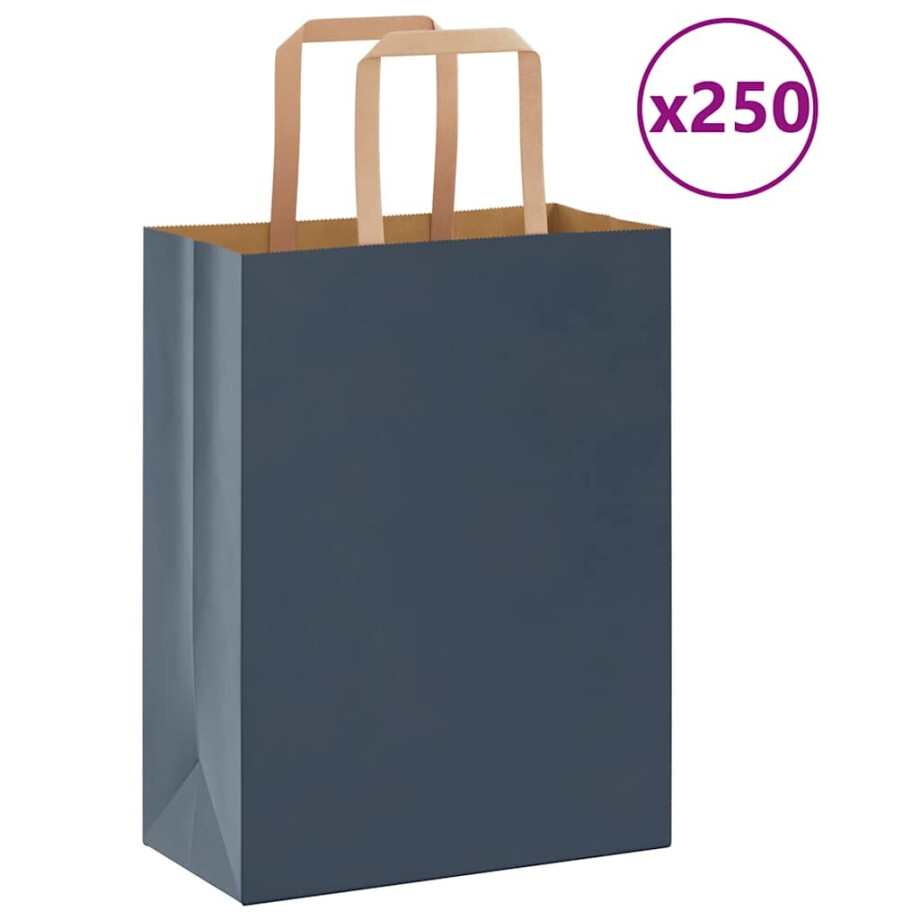 vidaXL Papieren zakken 250 st met hengsels 21x11x28 cm blauw vidaXL Papieren zakken 250 st met hengsels 21x11x28 cm blauw afbeelding 1