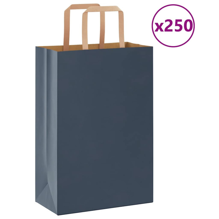 vidaXL Papieren kraftzakken 250 st met hengsels 21x11x31 cm blauw afbeelding 1