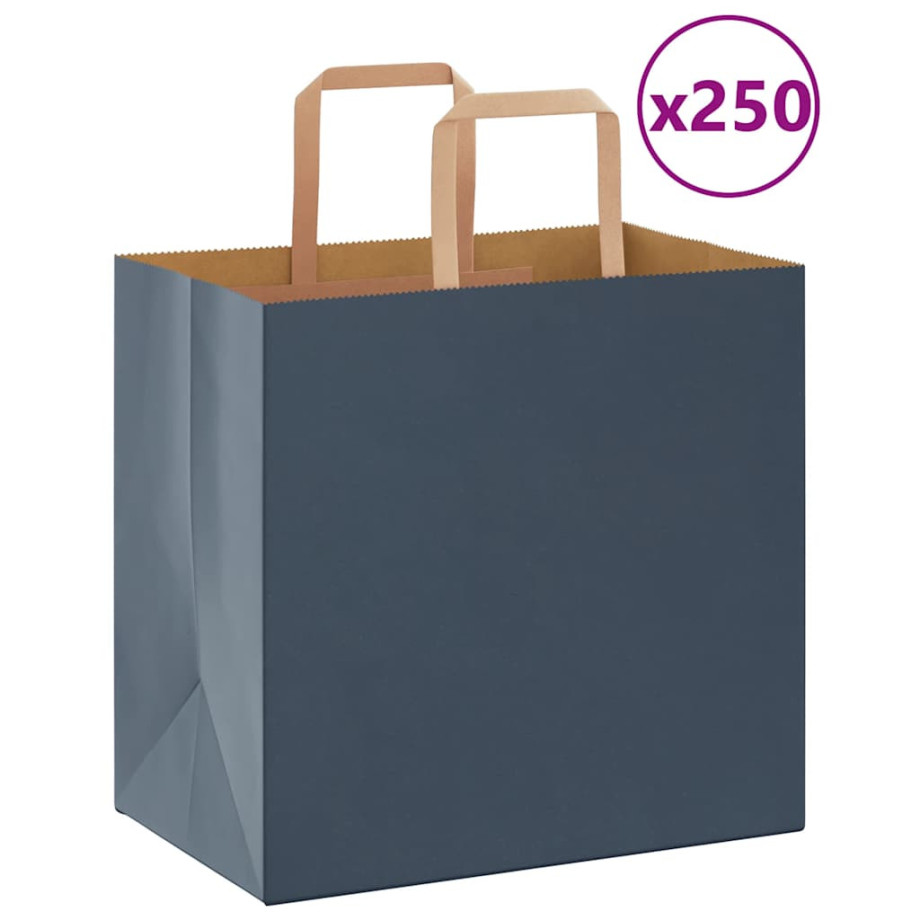 vidaXL Papieren kraftzakken 250 st met hengsels 26x17x25 cm blauw afbeelding 1