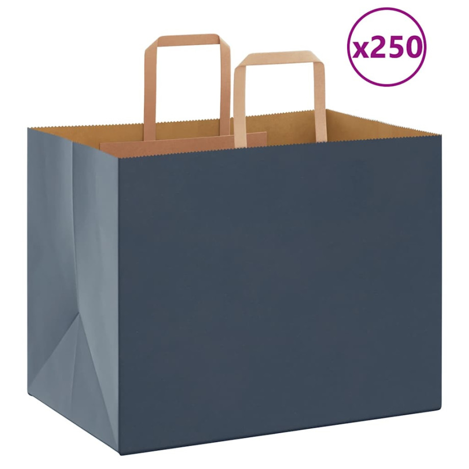 vidaXL Papieren kraftzakken 250 st met hengsels 32x22x24 cm blauw afbeelding 1