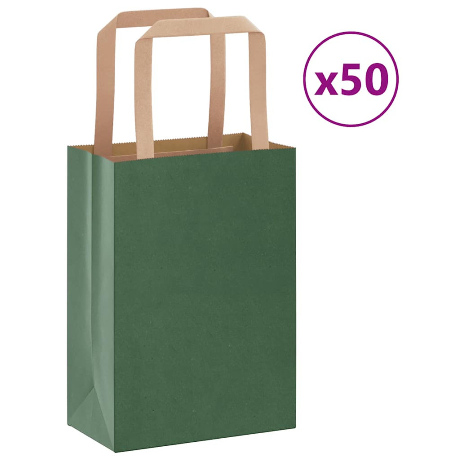 vidaXL Papieren kraftzakken 50 st met hengsels 15x8x21 cm groen afbeelding 1