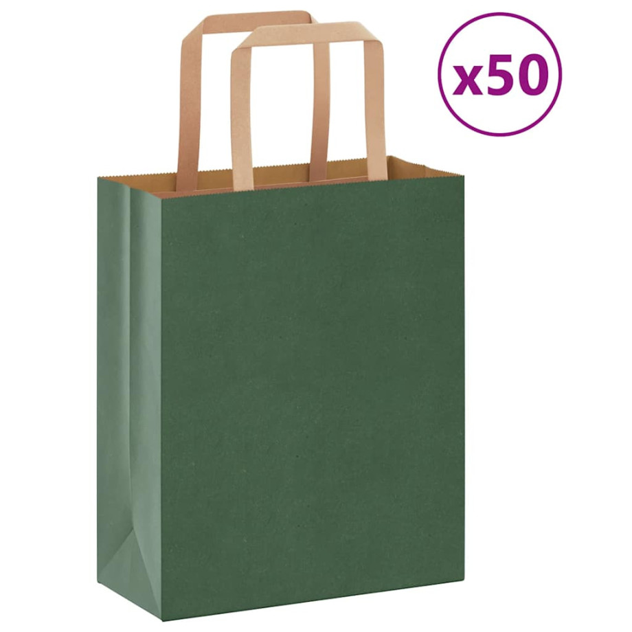 vidaXL Papieren kraftzakken 50 st met hengsels 18x8x22 cm groen afbeelding 1