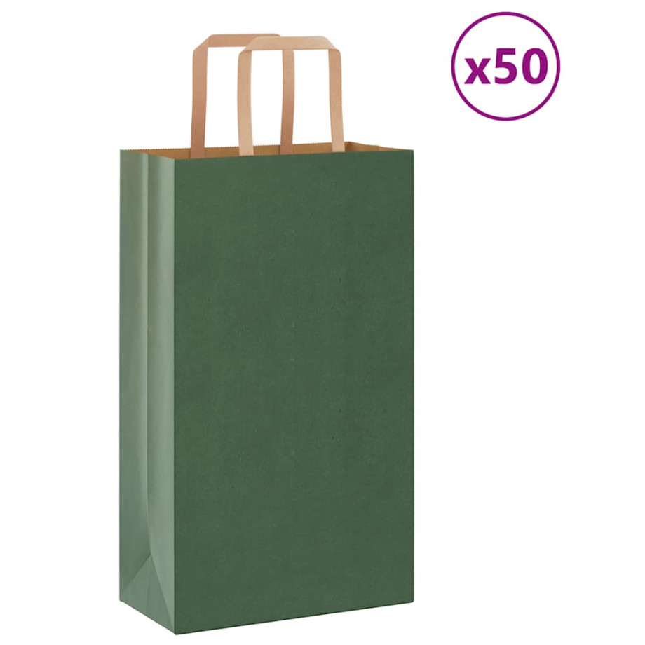 vidaXL Papieren kraftzakken 50 st met hengsels 21x11x36 cm groen afbeelding 1