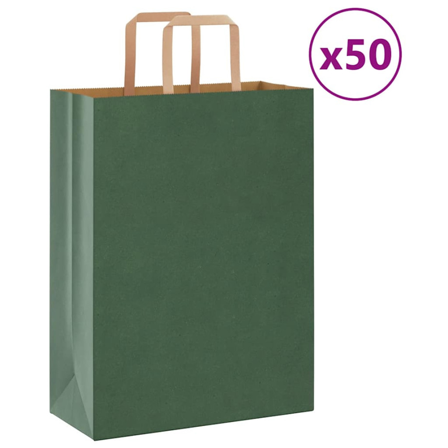 vidaXL Papieren kraftzakken 50 st met hengsels 26x12x35 cm groen afbeelding 1