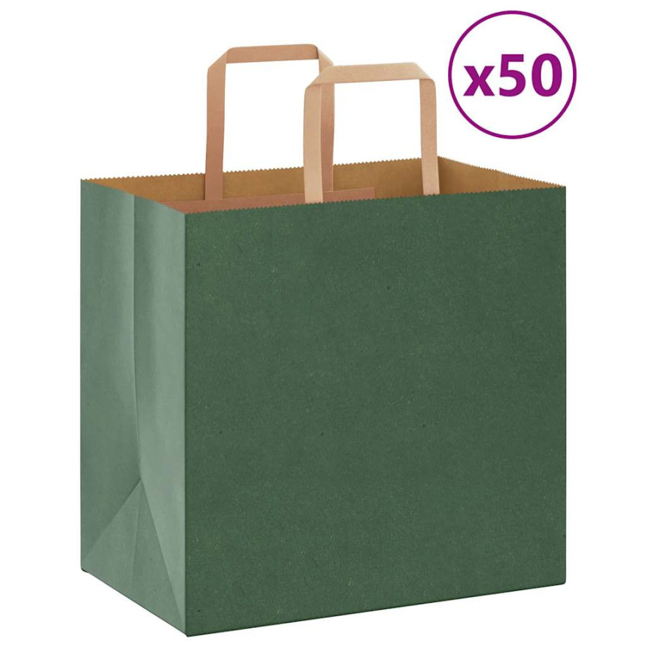 vidaXL Papieren kraftzakken 50 st met hengsels 26x17x25 cm groen afbeelding 1