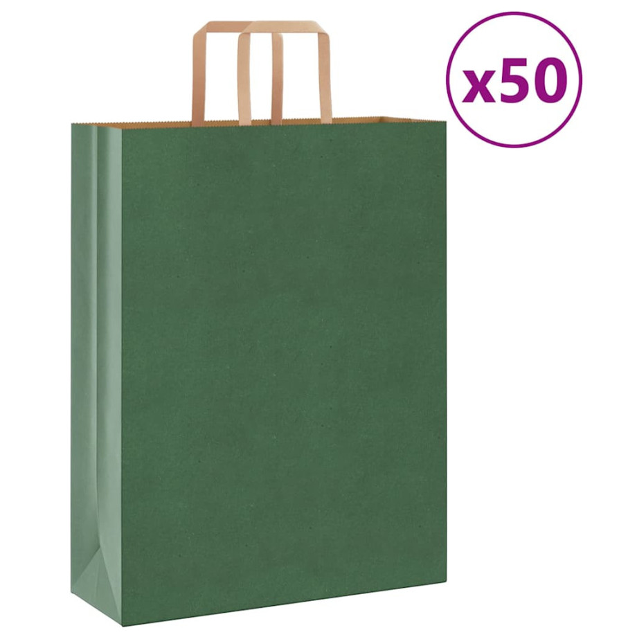 vidaXL Papieren kraftzakken 50 st met hengsels 32x12x42 cm groen afbeelding 1