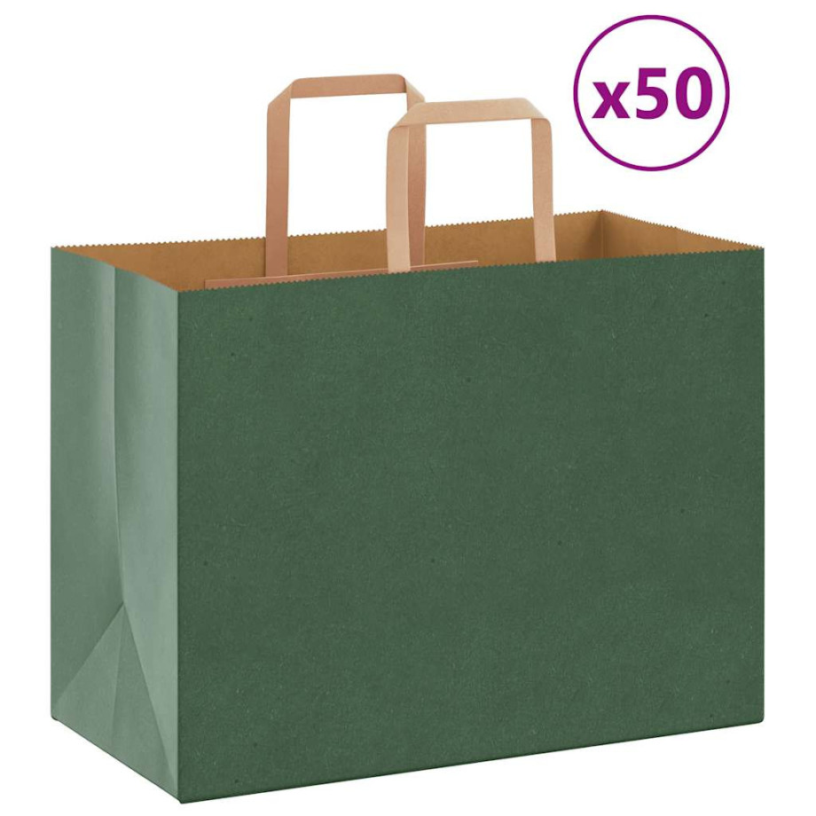 vidaXL Papieren kraftzakken 50 st met hengsels 32x17x25 cm groen afbeelding 1