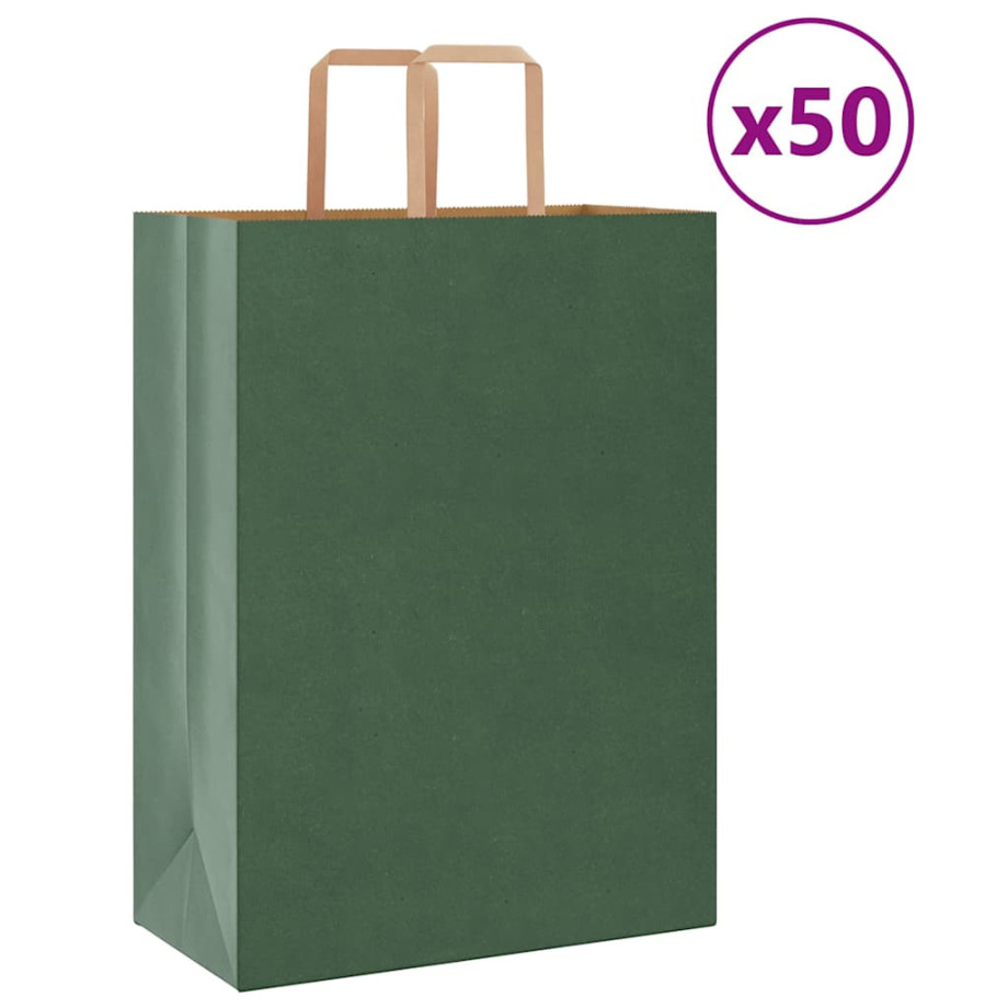 vidaXL Papieren kraftzakken 50 st met hengsels 32x17x44 cm groen afbeelding 1