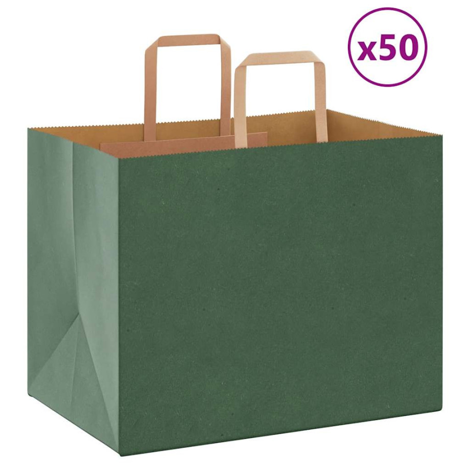 vidaXL Papieren kraftzakken 50 st met hengsels 32x22x24 cm groen afbeelding 1