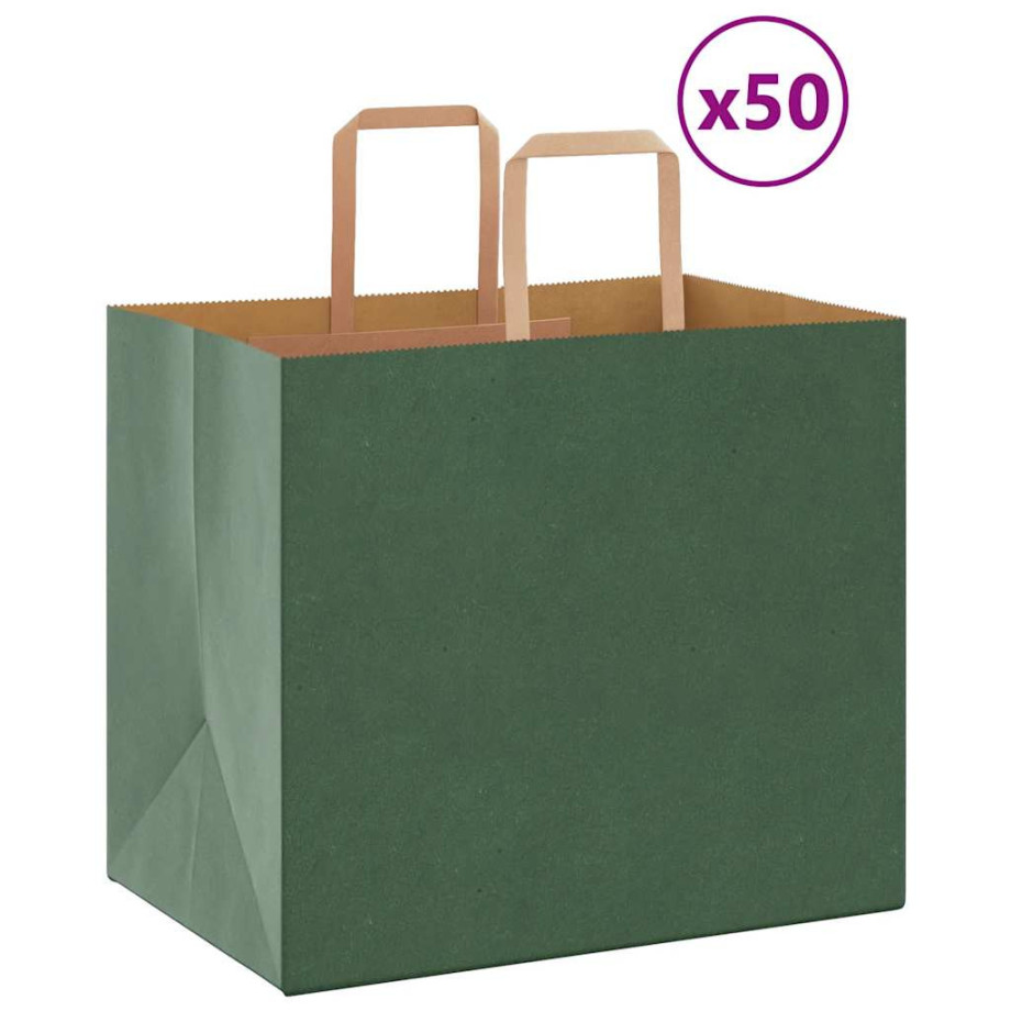 vidaXL Papieren kraftzakken 50 st met hengsels 32x22x28 cm groen afbeelding 1