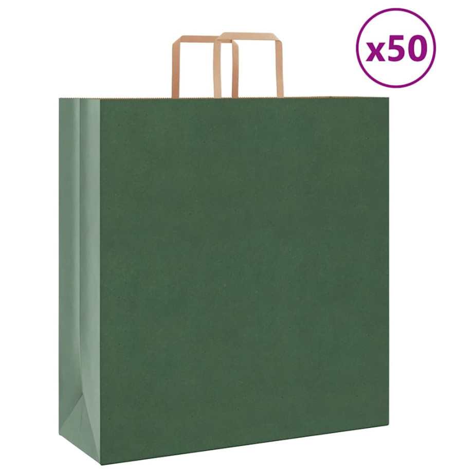 vidaXL Papieren kraftzakken 50 st met hengsels 45x17x48 cm groen afbeelding 1