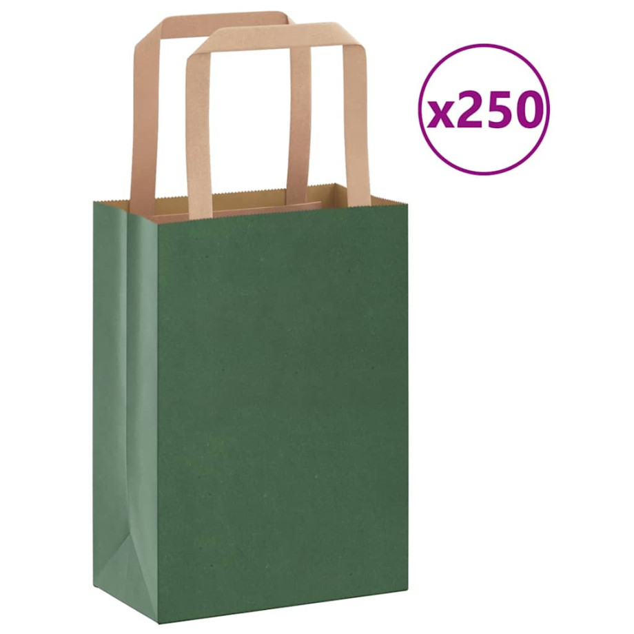 vidaXL Papieren kraftzakken 250 st met hengsels 15x8x21 cm groen afbeelding 1