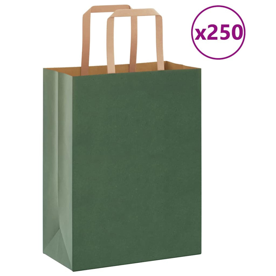 vidaXL Papieren kraftzakken 250 st met hengsels 21x11x28 cm groen afbeelding 1