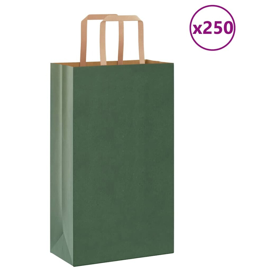 vidaXL Papieren zakken 250 st met hengsels 21x11x36 cm groen afbeelding 1