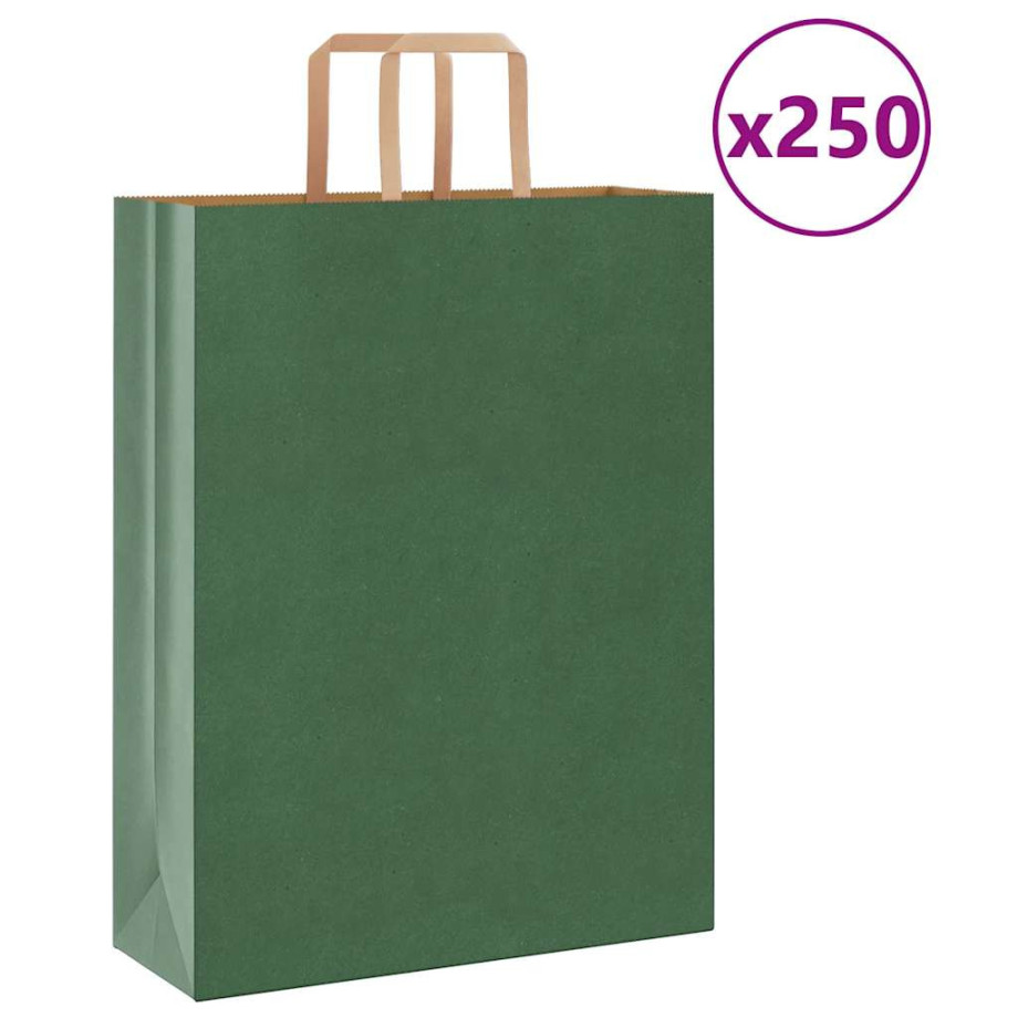 vidaXL Papieren kraftzakken 250 st met hengsels 32x12x42 cm groen afbeelding 1