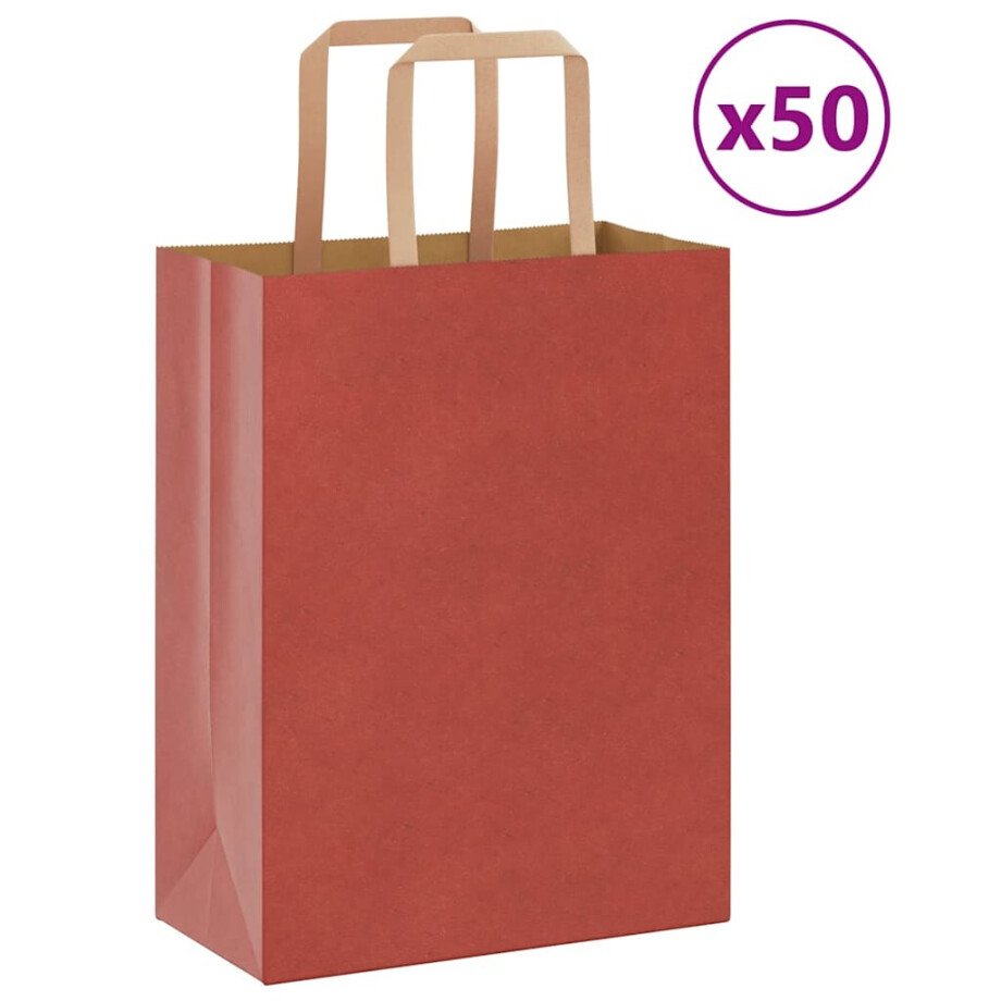 vidaXL Papieren zakken 50 st met hengsels 21x11x28 cm rood afbeelding 1