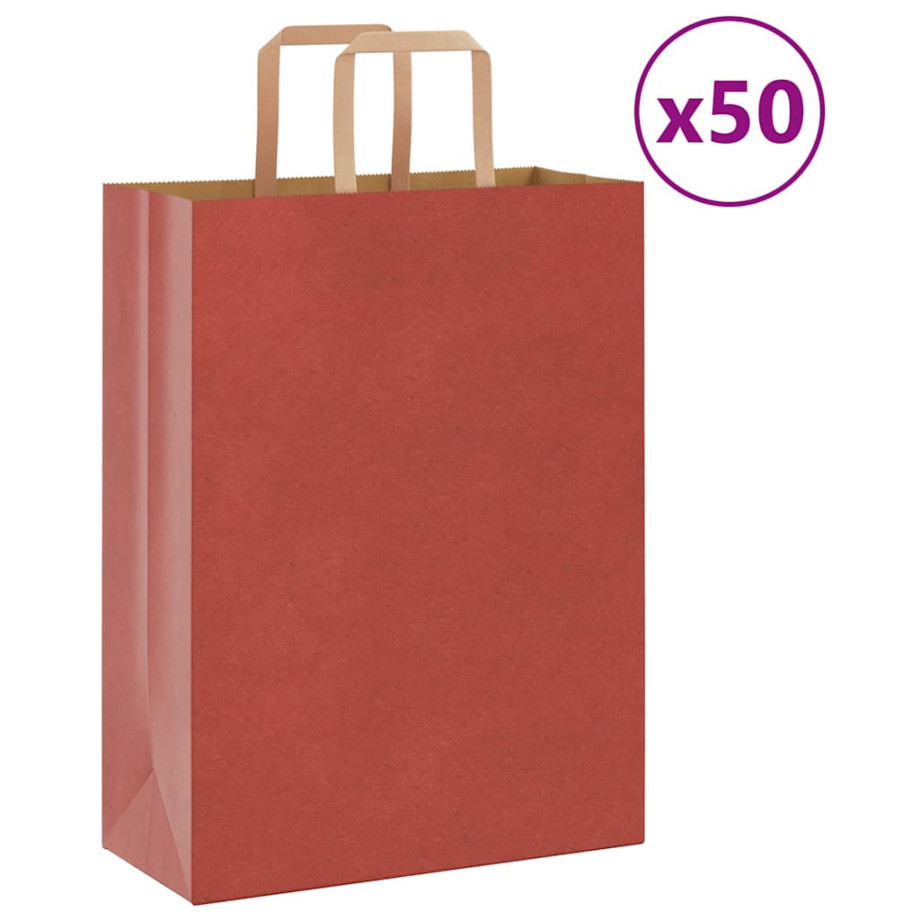 vidaXL Papieren kraftzakken 50 st met hengsels 26x12x35 cm rood afbeelding 1