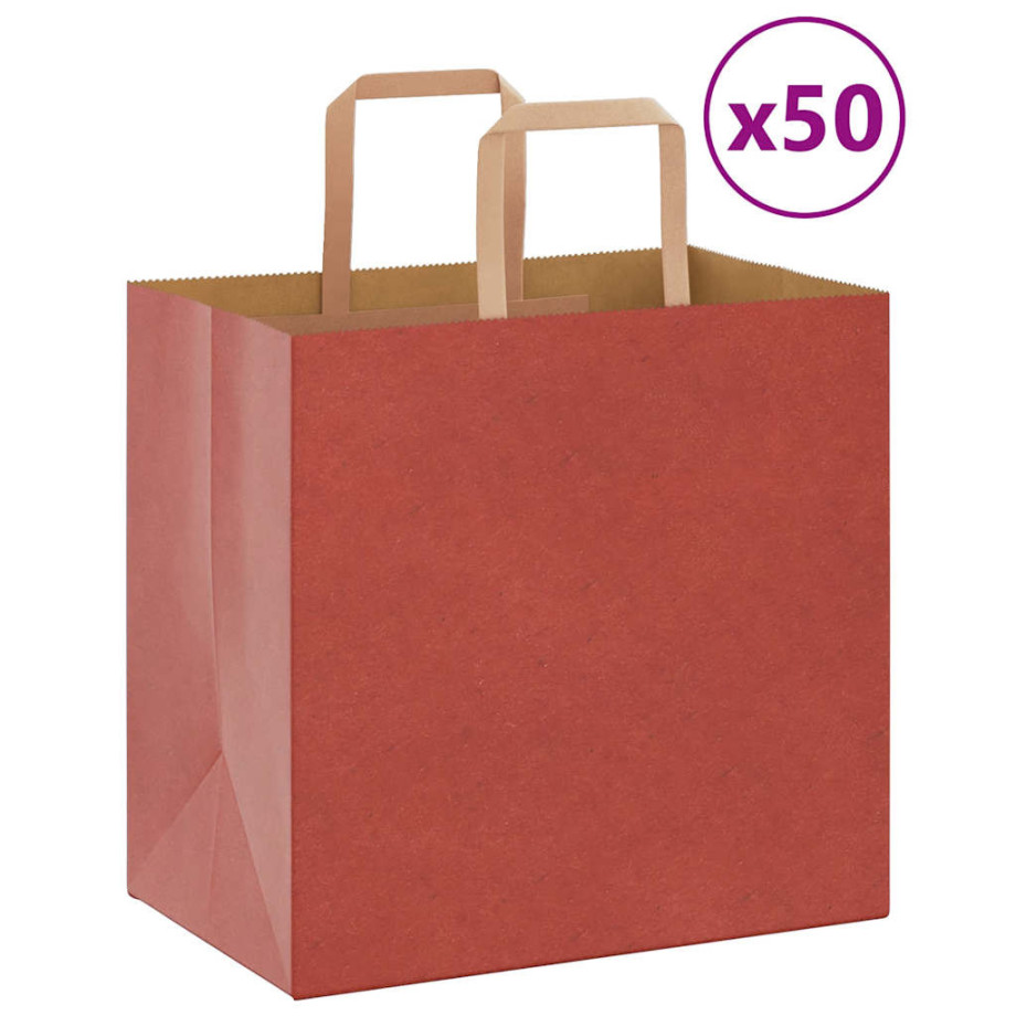 vidaXL Papieren kraftzakken 50 st met hengsels 26x17x25 cm rood afbeelding 1